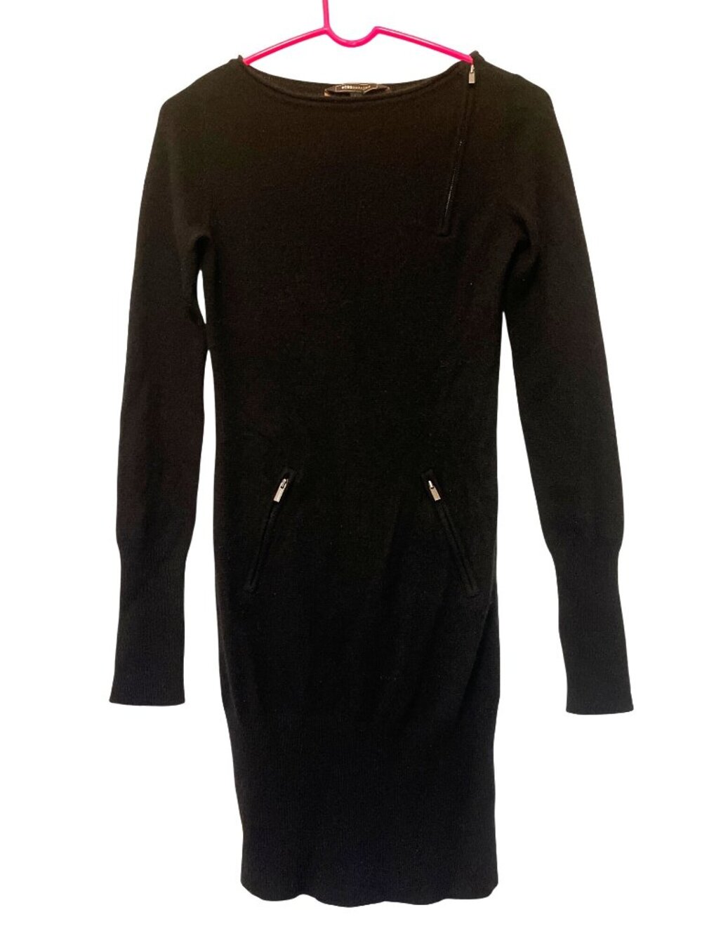 BCBG Maxazria Black Long-Sleeve Cashmere Sweater Dress With Zipper Details XS